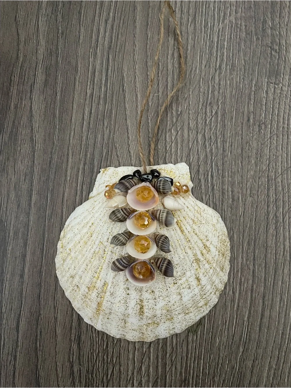 Seashell Ornament Handmade 4.5-5” Gold Beaded Coastal Beach Festive Christmas